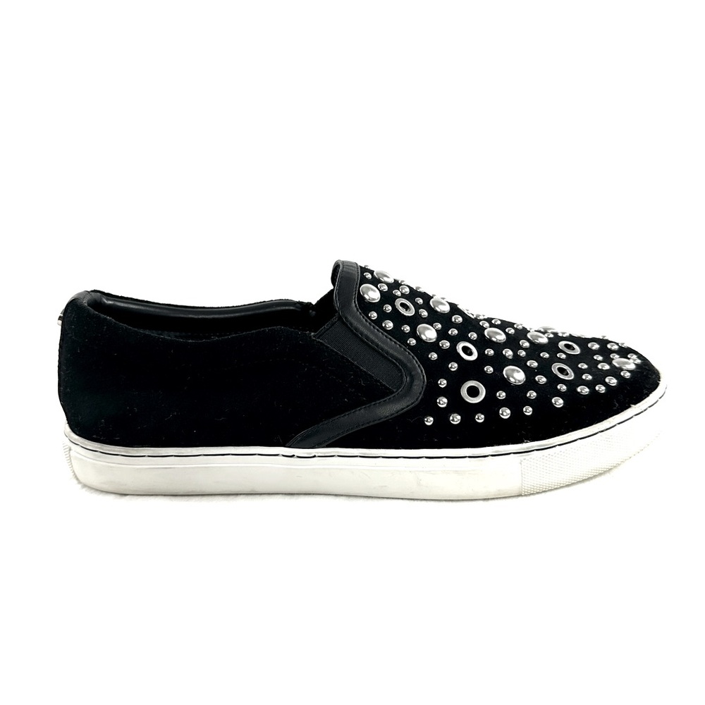 Sam Edelman Black Suede Women Size 9.5 Low Top Slip On Sneaker Grommets Studs